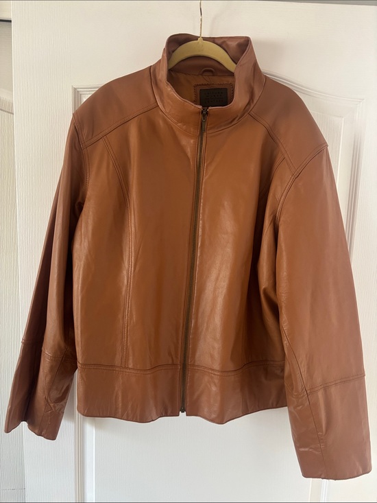 John Paul Richard Leather Jackets & Blazers - VINTAGE Women's Funnel Neck Leather Jacket - Warm Carmel SZ 3X